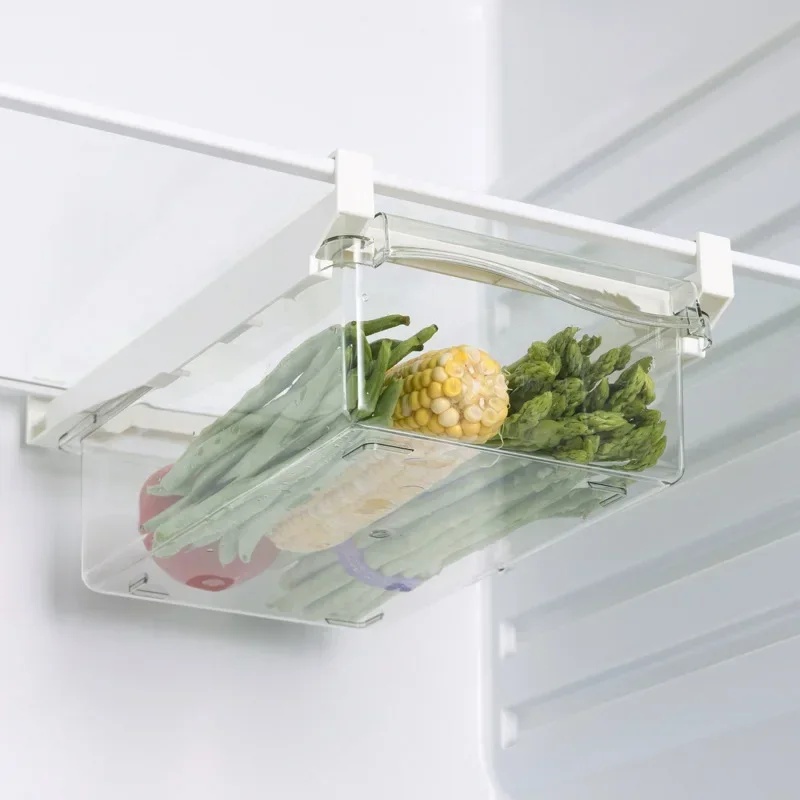 Food Storage Organization - ตู้ลิ้นชักเก็บของแบบแขวนสำหรับตู้เย็น, กล่องเก็บของแบบเลื่อนพลาสติกสำหรับเก็บผลไม้ ผัก และอาหารในครัว