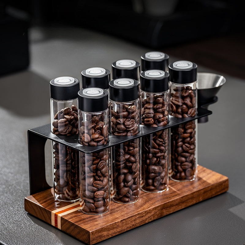 Food Storage For Room - ขวดแก้วเก็บเมล็ดกาแฟ JUSTINLAU พร้อมวาล์วปิดผนึก 1 ทาง ชั้นวางไม้พร้อมกรวย