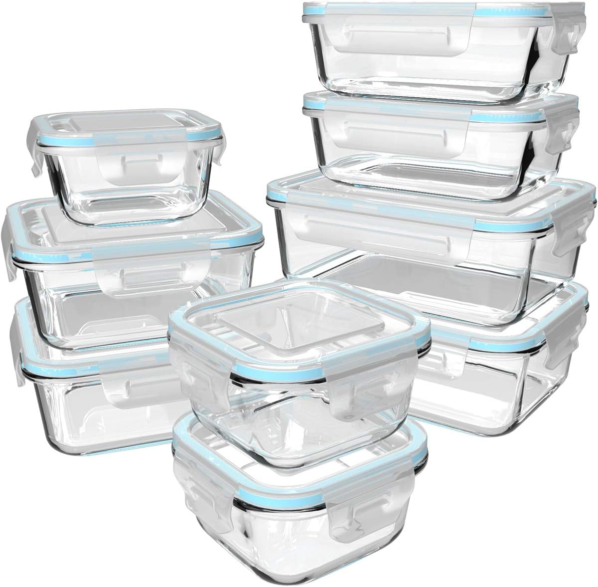 Food Storage Glass Container Set - ชุดกล่องแก้วสำหรับเก็บอาหาร 18 ชิ้น พร้อมฝาปิด 9 กล่อง