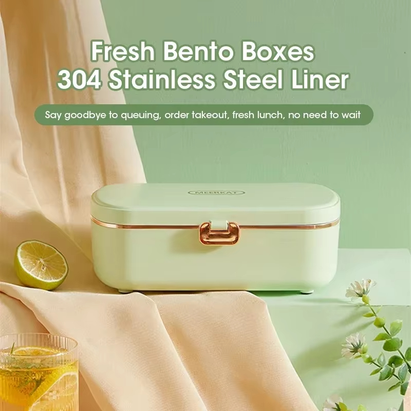 Food Storage Box Stainless Steel - กล่องข้าวแบบพกพาขนาดใหญ่ พร้อมฉนวนกันความร้อน วัสดุสแตนเลสและ PP พร้อมกระเป๋าหิ้ว สำหรับพนักงานออฟฟิศและนักเดินทาง