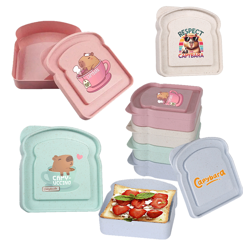 Food Storage Heat - กล่องเก็บอาหารลายคาปิบารา สำหรับใส่แซนวิช สลัด ผลไม้ ขนม กล่องอาหารกลางวันแบบมีฝาปิด