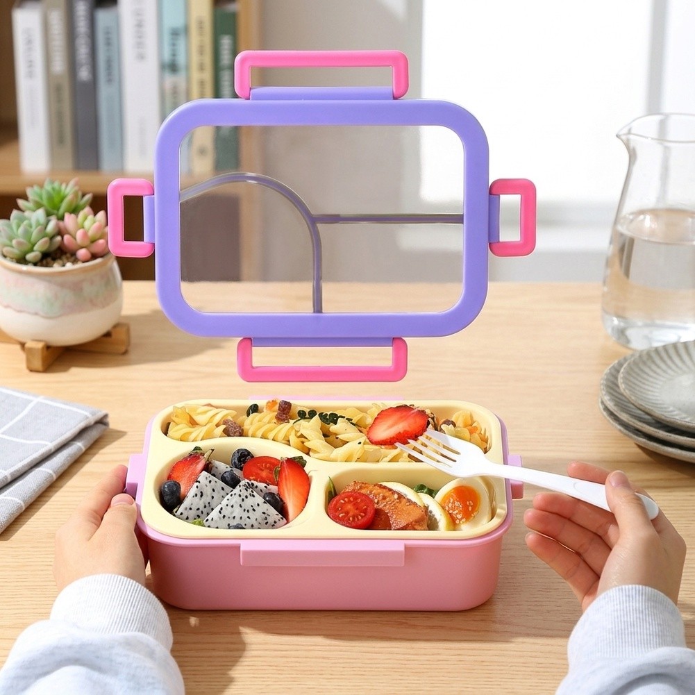 Food Storage Box Stainless Steel - กล่องอาหารสแตนเลส 3 ช่อง ป้องกันการรั่วซึม สำหรับโรงเรียน ที่ทำงาน