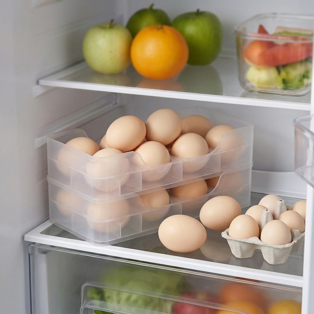 Food Storage Eggs - ที่วางไข่แบบซ้อนกันได้สำหรับประตูตู้เย็น กล่องเก็บไข่พลาสติกใส อุปกรณ์จัดระเบียบตู้เย็น ภาชนะใส่อาหารสำหรับเคาน์เตอร์ครัว
