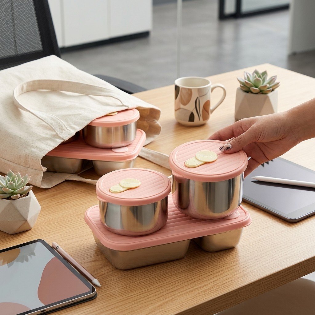 Food Storage Kits - กล่องอาหารกลางวันสแตนเลส 304 ใช้กับไมโครเวฟได้ ชุดกล่องเบนโตะ สำหรับเตรียมอาหาร กล่องเก็บอาหาร