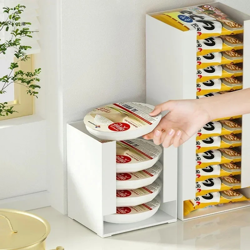 Food Storage Organization - กล่องเก็บบะหมี่กึ่งสำเร็จรูป อุปกรณ์จัดระเบียบครัวอเนกประสงค์สำหรับถ้วยบะหมี่ ภาชนะเก็บอาหารในครัว สามารถวางซ้อนกันได้