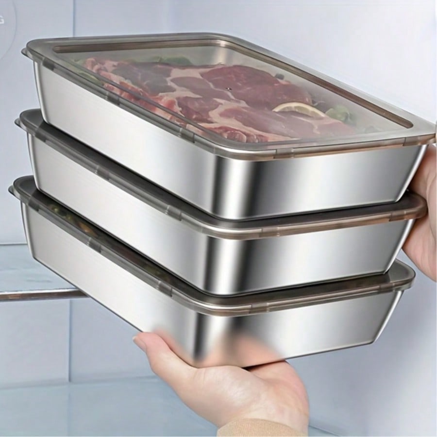 Food Storage Box Stainless Steel - ชุดภาชนะเก็บอาหารสแตนเลส 6 ชิ้น (3 กล่อง +