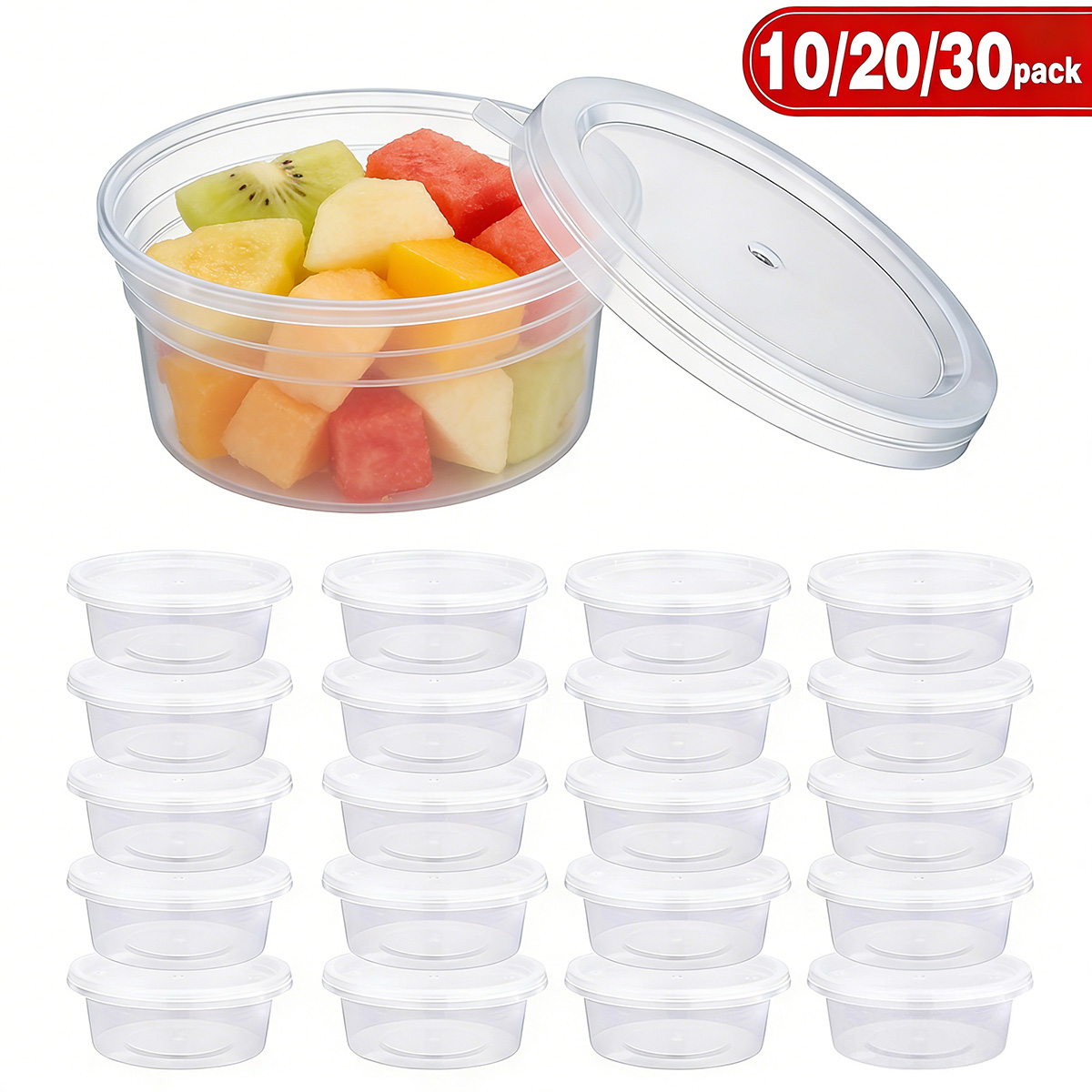 Food Storage Heat - ชุด 10/20/30 ชิ้น ภาชนะใส่สไลม์ขนาดเล็กพร้อมฝาปิด ภาชนะใส่เครื่องปรุง ถ้วยพลาสติกสำหรับเก็บอาหาร