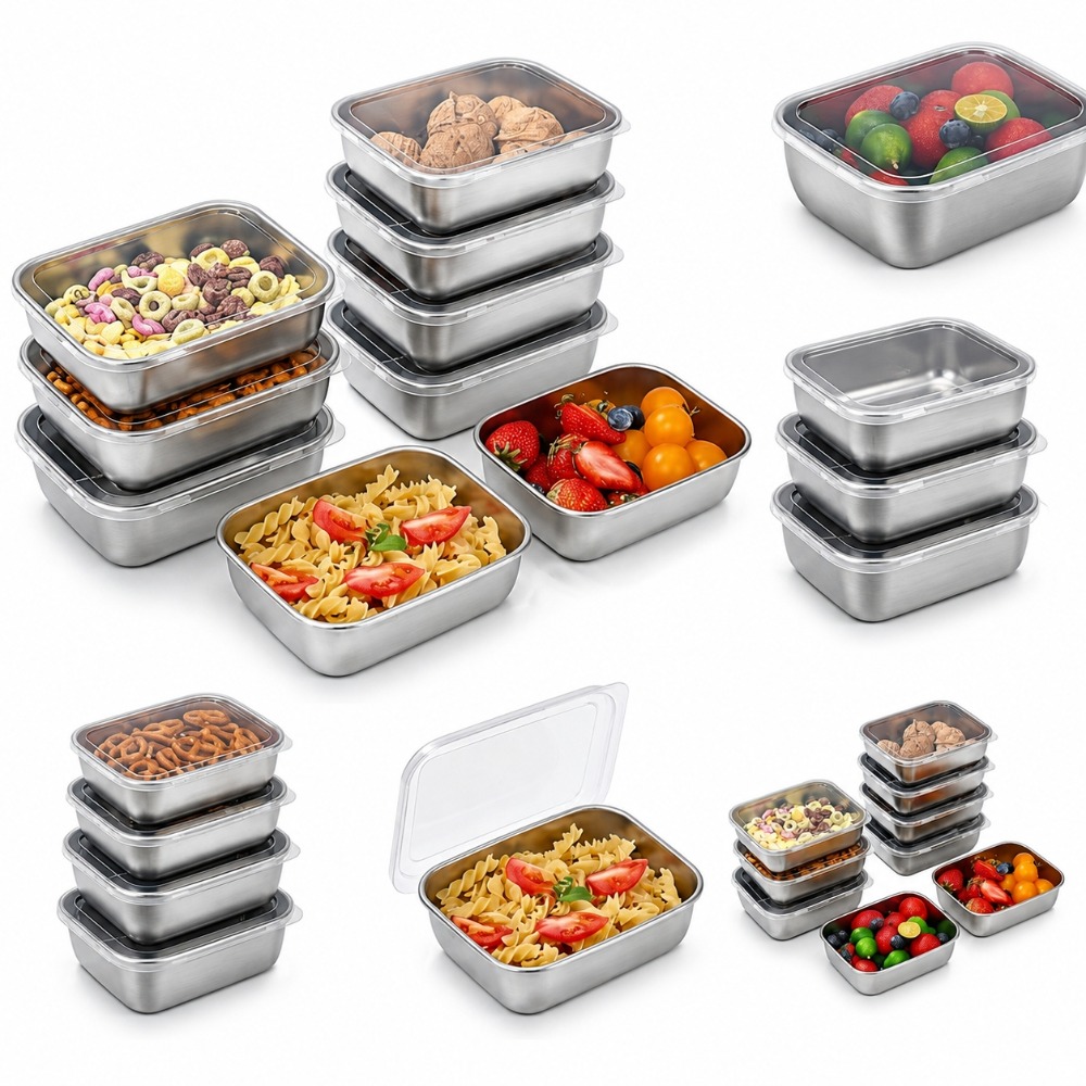 Food Storage Box Stainless Steel - ชุดกล่องเก็บอาหารสแตนเลส 6 ชิ้น ป้องกันการรั่วซึม กล่องอาหารกลางวัน อุปกรณ์ครัว