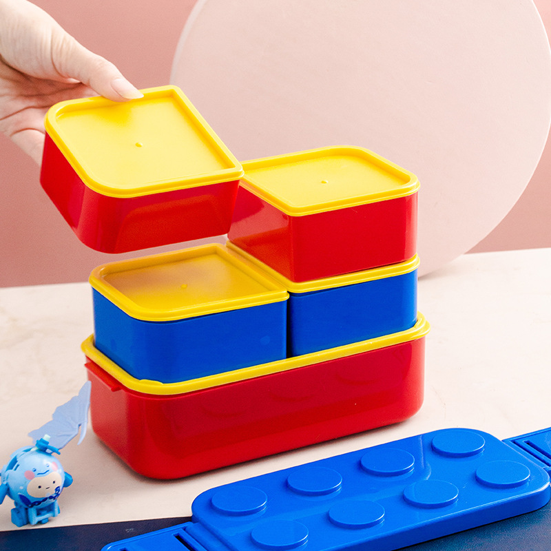 Food Storage Kits - กล่องอาหารกลางวัน PP เกรดอาหาร, 800ML + 2x250ML,ชุดเบนโตะสีแดงสีน้ำเงินแบบวางซ้อนกันได้ดีไซน์ลายจุด,