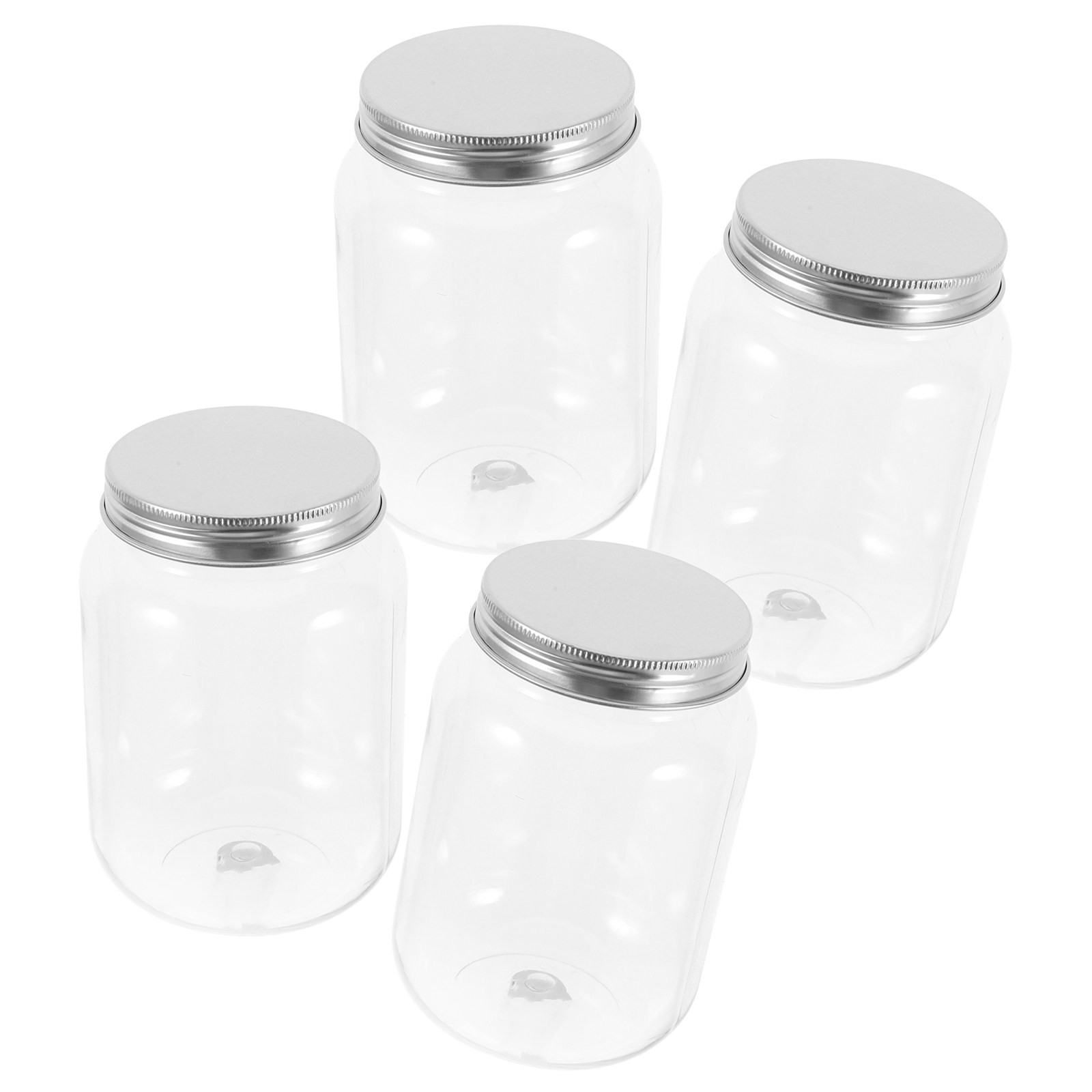 Food Storage Jars & Containers - ชุดโหลพลาสติกใสสำหรับเก็บอาหาร 4 ชิ้น พร้อมฝาอลูมิเนียม ปิดผนึกแน่นสนิท ป้องกันความชื้น