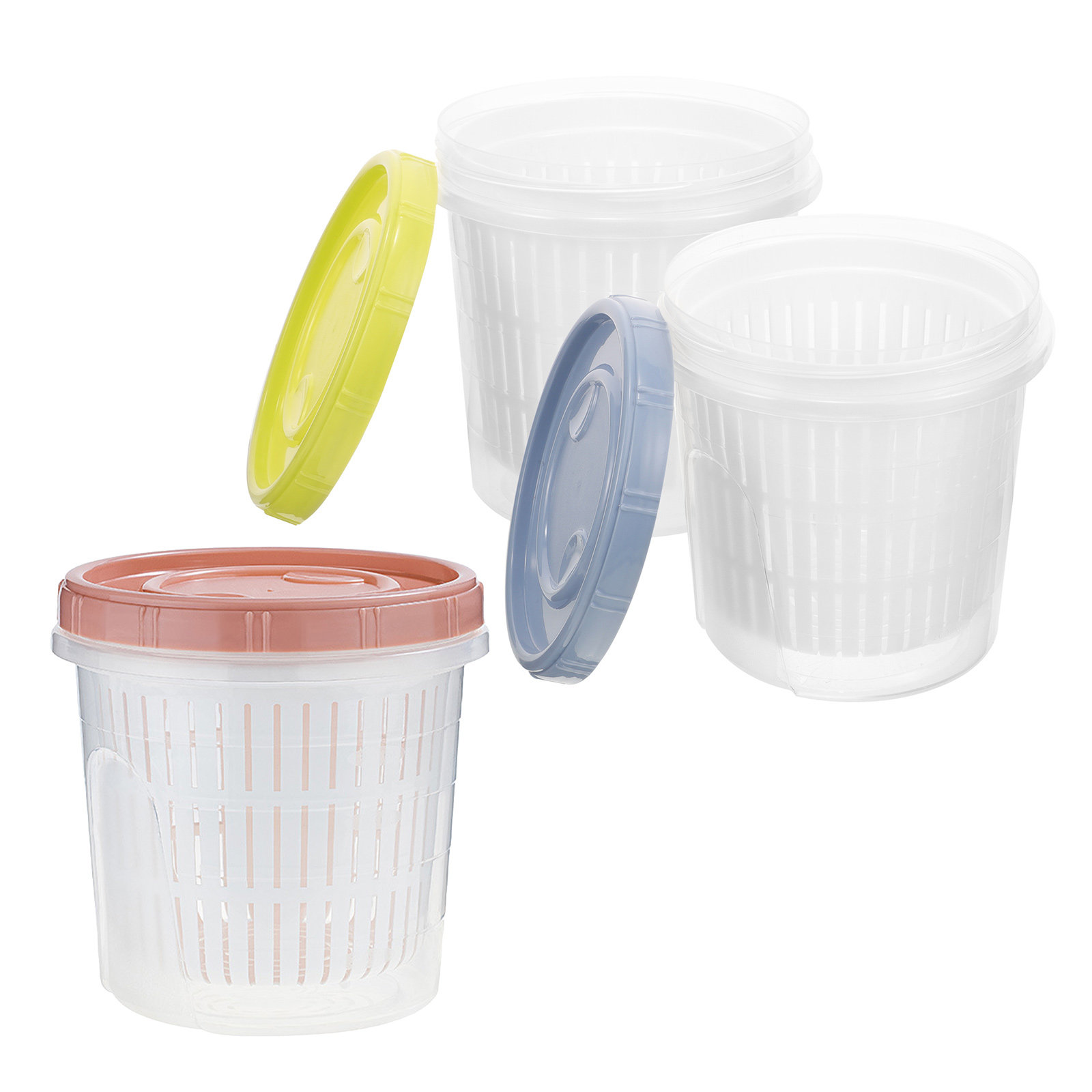Food Storage Jars & Containers - ชุดโหลเก็บผักดอง 3 ชิ้น พร้อมฝาปิดสนิทและตะแกรงกรอง ป้องกันการรั่วซึม สำหรับถนอมอาหาร