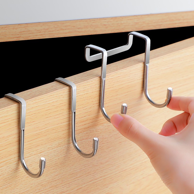 Food Storage For Room - 1/5 ชิ้น ตะขอสแตนเลสทรงตัว S คู่ ติดตั้งแบบไม่ต้องเจาะ