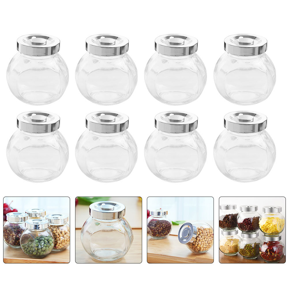 Food Storage Jars & Containers - โหลแก้วสำหรับเก็บอาหาร 8 ชิ้น ฝาปิดสนิท ใส สำหรับเก็บชา
