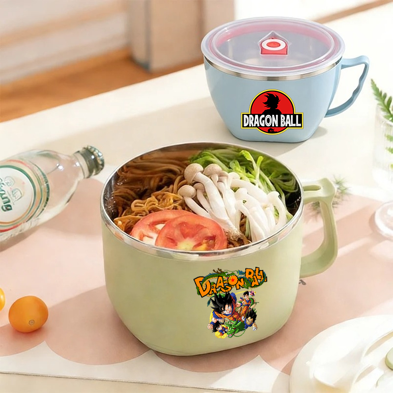 Food Storage Box Stainless Steel - กล่องอาหารกลางวันสแตนเลสเก็บความร้อนลายดราก้อนบอล พร้อมหูจับ ชามซุป ชามบะหมี่กึ่งสำเร็จรูป ชามผสมอาหาร ของขวัญ