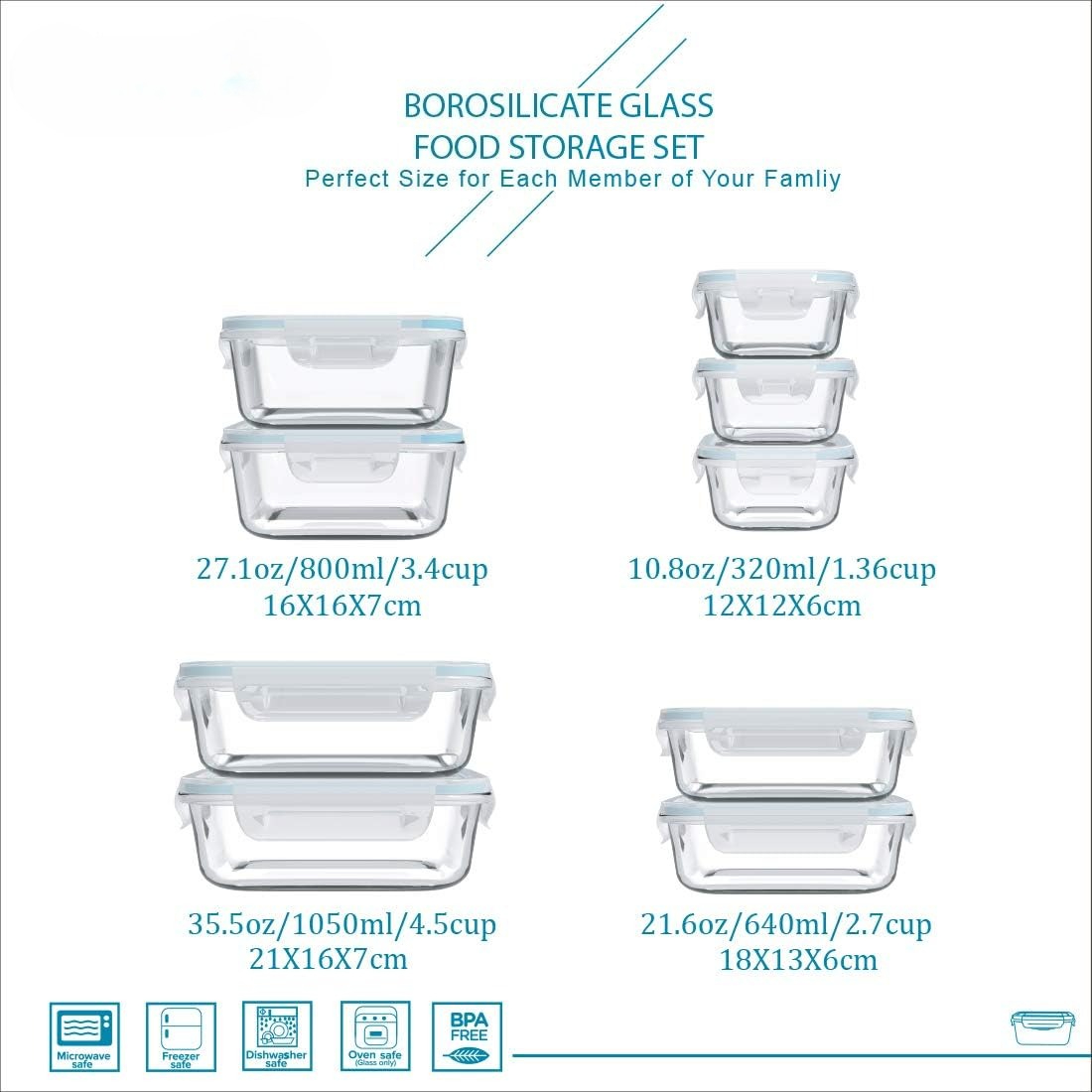 ชุดกล่องแก้วสำหรับเก็บอาหาร 18 - Food Storage Glass Container Set บทวิจารณ์และราคา