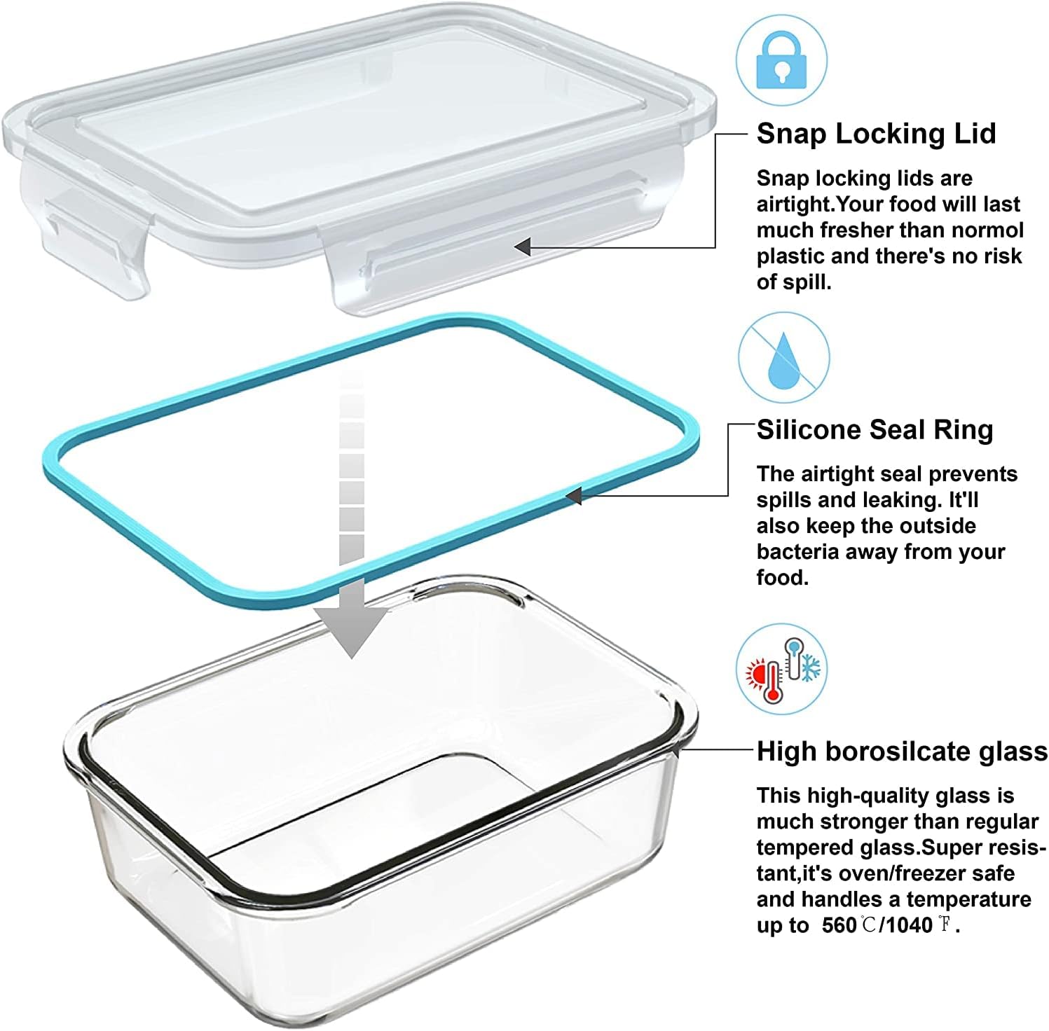 ชุดกล่องแก้วสำหรับเก็บอาหาร 18 - Food Storage Glass Container Set บทวิจารณ์และราคา