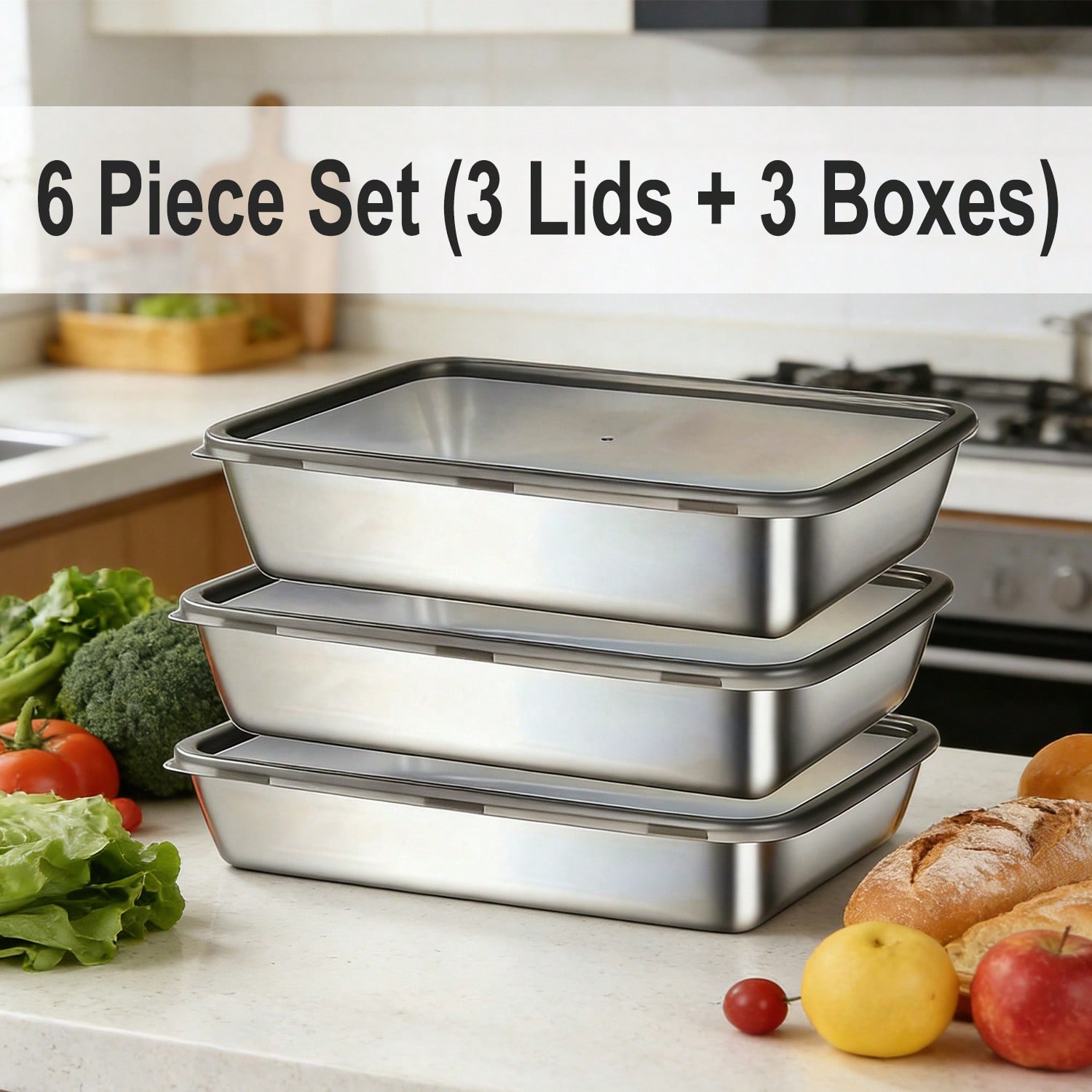 ชุดภาชนะเก็บอาหารสแตนเลส 6 ชิ้ - Food Storage Box Stainless Steel บทวิจารณ์และราคา