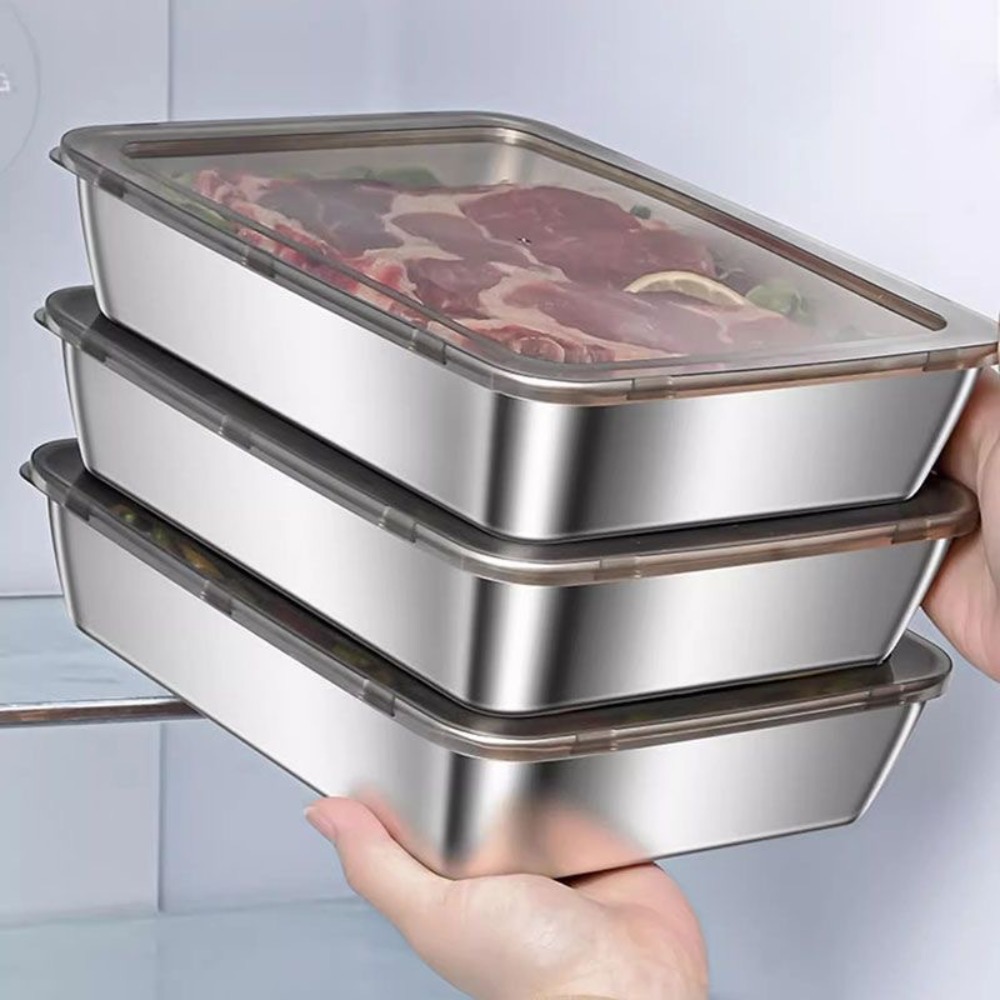 ถาดเสิร์ฟสแตนเลสเกรดอาหารพร้อม - Food Storage Box Stainless Steel บทวิจารณ์และราคา