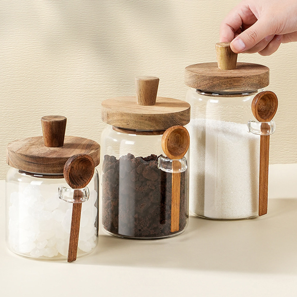 โถเก็บอาหารแก้วใสพร้อมฝาไม้ปิด - Food Storage Jars & Containers บทวิจารณ์และราคา
