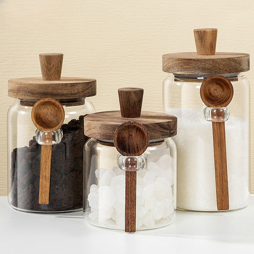 โถเก็บอาหารแก้วใสพร้อมฝาไม้ปิด - Food Storage Jars & Containers บทวิจารณ์และราคา