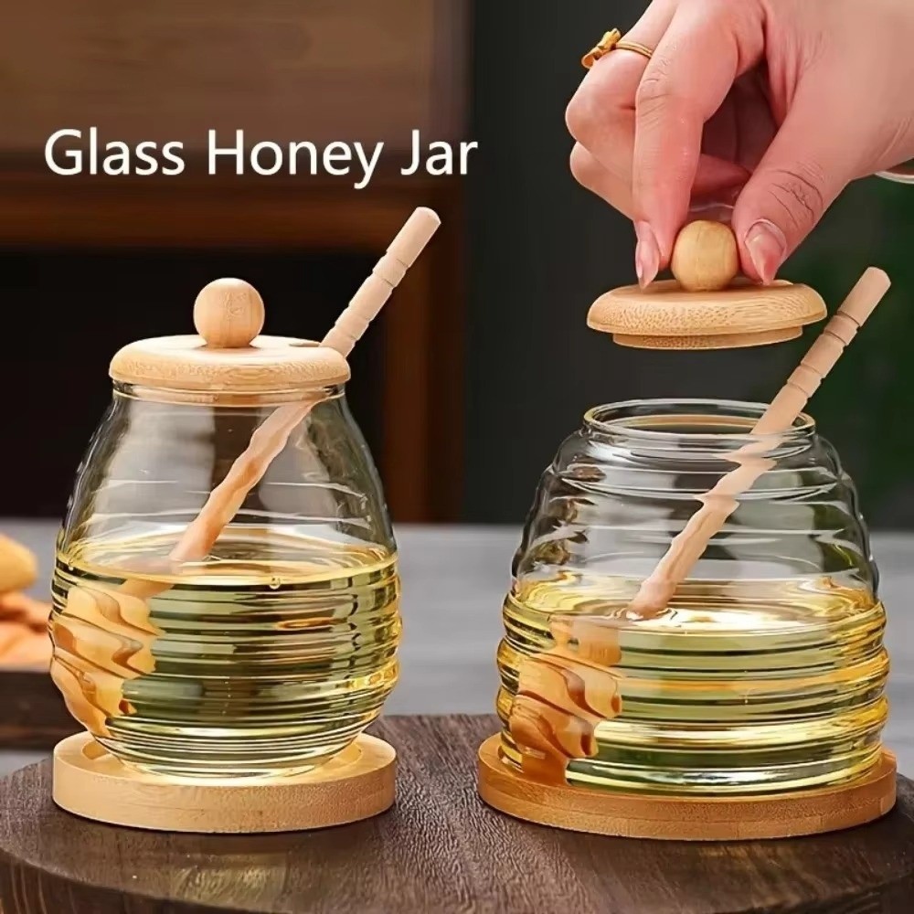กระปุกน้ำผึ้งแก้วใสทรงรังผึ้ง  - Food Storage Glass Container Set บทวิจารณ์และราคา
